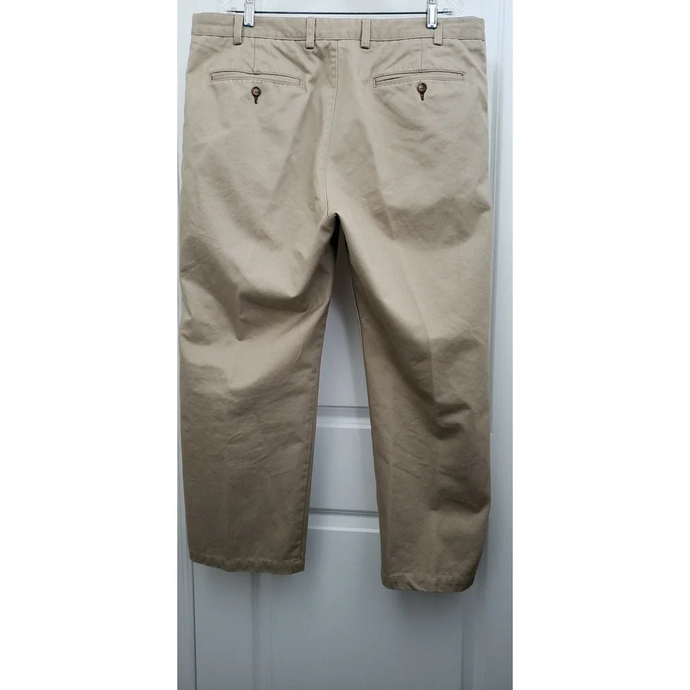 Orvis Mens Dress Pants Kight‎ Khaki Zip Fly Pockets No Cuff Pleated Cotton 40
